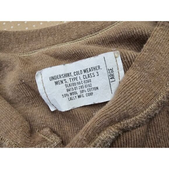 US Army UnderShirt Mens Large Cold Weather 436 Class 3 Wool Blend Henley Brown - Picture 8 of 14